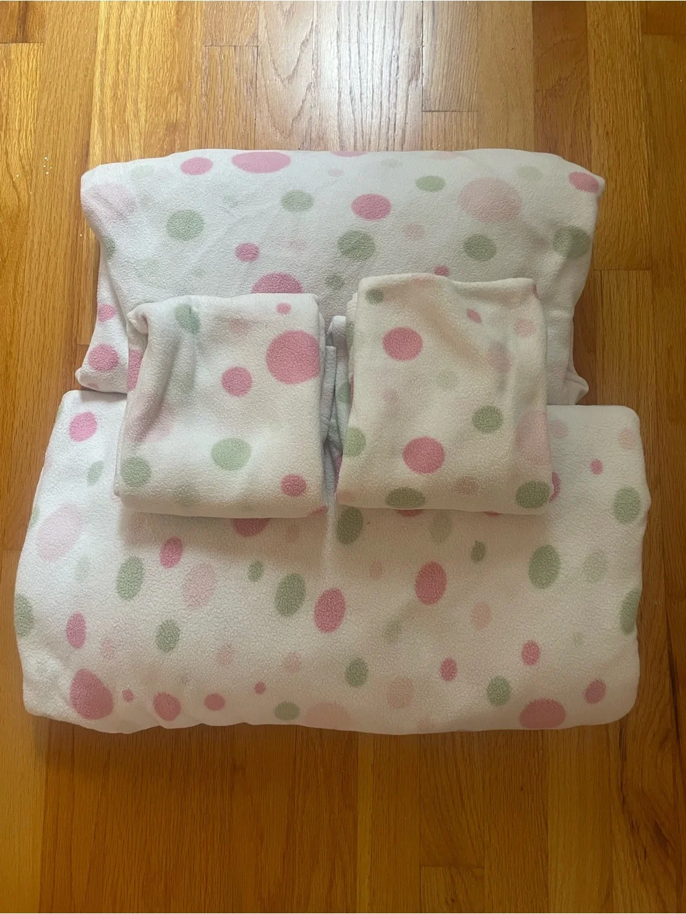 Pink & Green Polka Dot Fleece Twin Sheet Set